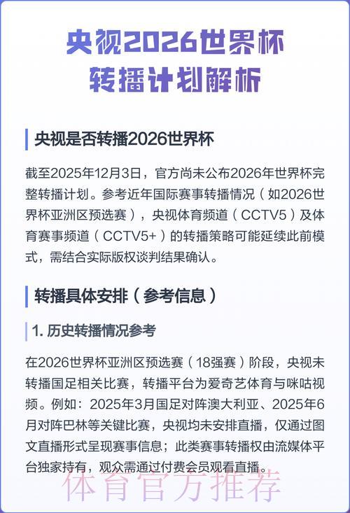 2026世界杯央视直播完整收看攻略